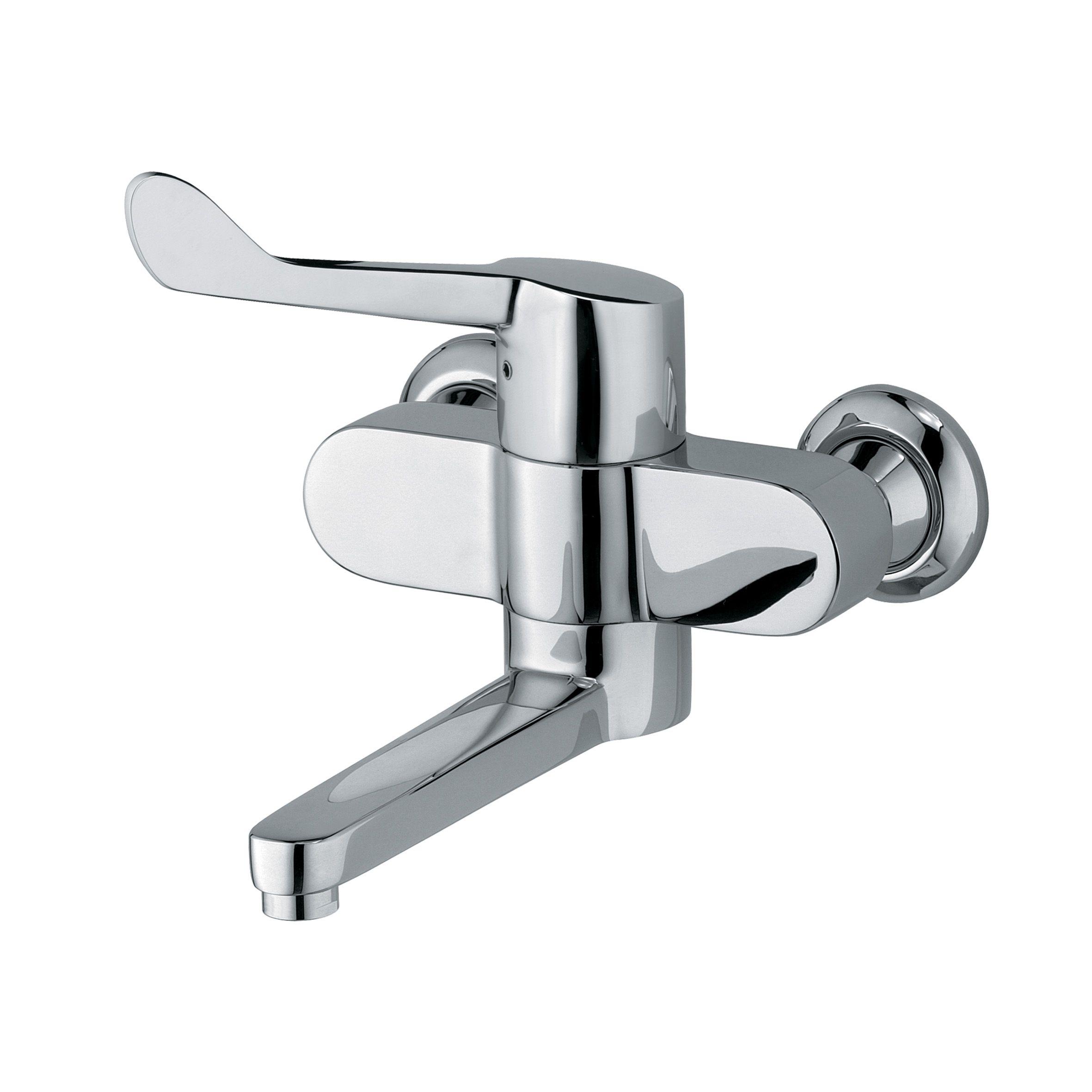 Specjalistyczny uchwyt baterii jest niezwykle prosty w obsłudze. Aby uruchomić, a następnie zamknąć strumień wody, wystarczy lekko przesunąć go łokciem.